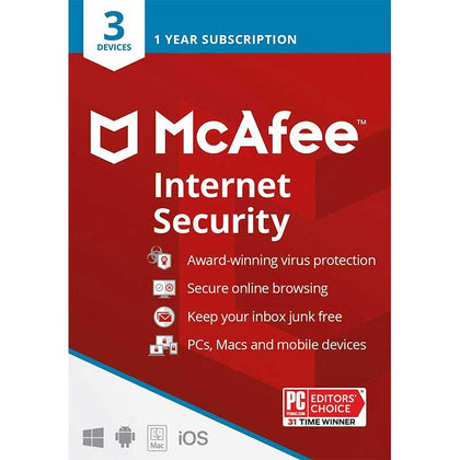McAfee Internet Security 2022 3 Devices 1 Year Antivirus