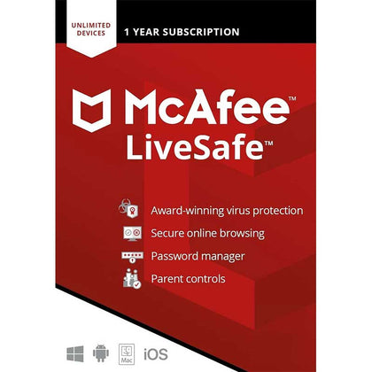 McAfee LiveSafe Premium 2022 10 Devices 1 Year Antivirus Security